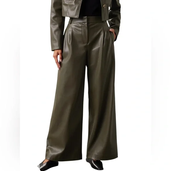 Saunders- Olive Green Faux Leather Pants Size 6